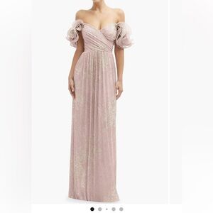 After Six Women's Ruffle Off the Shoulder Metallic Pleated Maxi Dress NWT XL